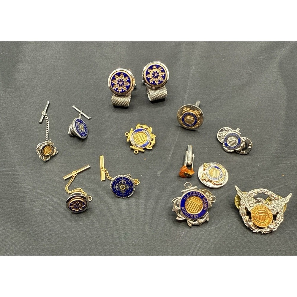 LOT-US Coast Guard Auxillary Lapel Pin Silver & Gold Tone,‎ cufflinks, tie tacks